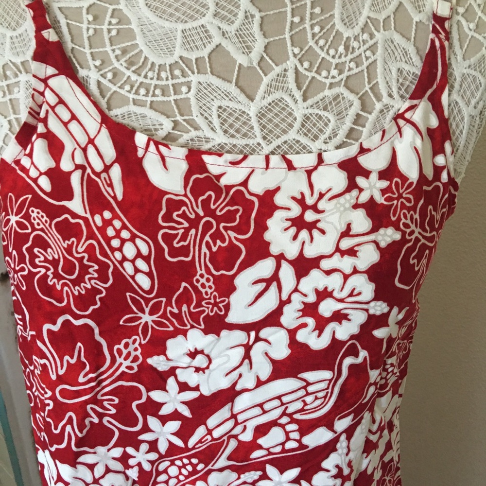 Aloha dress red & white 100% rayon washable medium